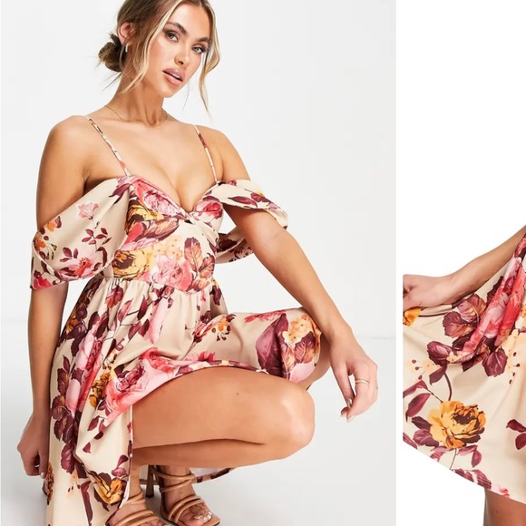 NWT - ASOS DESIGN - Cold Shoulder Floral Mini Dress - Picture 3 of 12